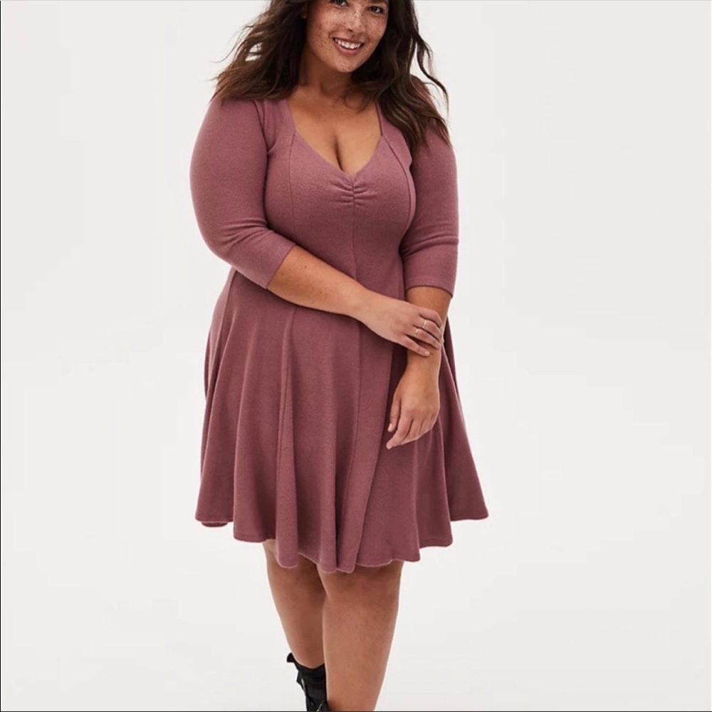 Pre-owned Torrid Super Soft Plush Walnut Mini Fluted Dress Size 00